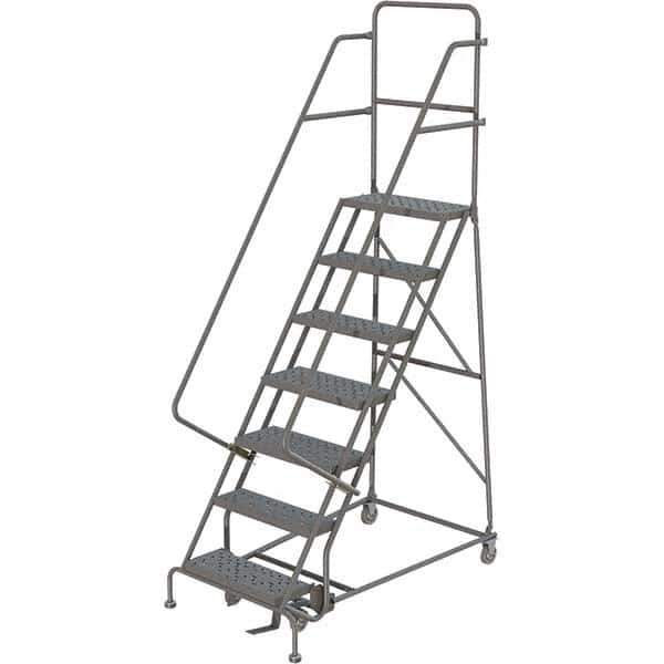 TRI-ARC - 106" 7 Step Rolling Platform Ladder - 450 Lb Capacity, 70" Platform Height, 27" Base Width x 57" Depth, Perforated Tread - USA Tool & Supply