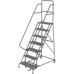TRI-ARC - 106" 7 Step Rolling Platform Ladder - 450 Lb Capacity, 70" Platform Height, 27" Base Width x 57" Depth, Perforated Tread - USA Tool & Supply