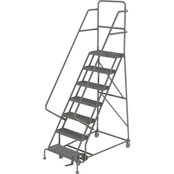 TRI-ARC - 103" 7 Step Ladder - 350 Lb Capacity, 70" Platform Height, 30" Base Width x 56" Depth, Heavy-Duty Serrated Grating - USA Tool & Supply