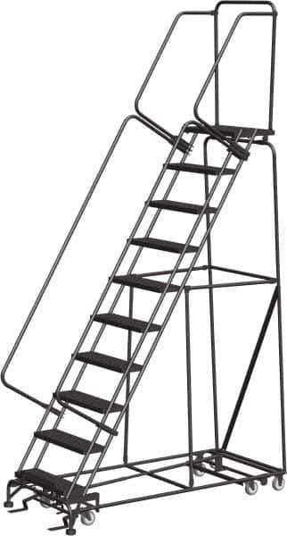 Ballymore - 133" 10 Step All-Directional Ladder - Rolling Safety Ladder, 450 Lb Capacity, 100" Platform Height, 32" Base Width x 74" Depth, Heavy-Duty Serrated Grating - USA Tool & Supply