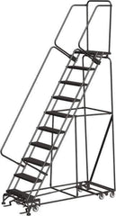 Ballymore - 133" 10 Step Ladder - Rolling Safety Ladder, 450 Lb Capacity, 100" Platform Height, 32" Base Width x 74" Depth, Abrasive Mat Tread - USA Tool & Supply