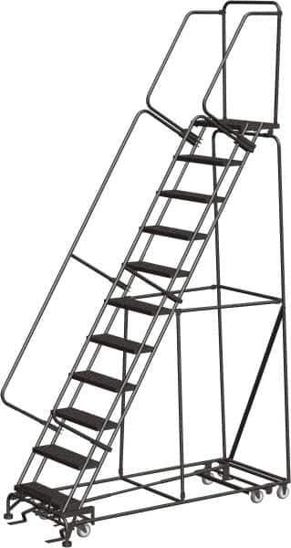 Ballymore - 143" 11 Step Ladder - Rolling Safety Ladder, 450 Lb Capacity, 110" Platform Height, 32" Base Width x 80" Depth, Abrasive Mat Tread - USA Tool & Supply
