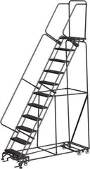 Ballymore - 143" 11 Step Ladder - Rolling Safety Ladder, 450 Lb Capacity, 110" Platform Height, 32" Base Width x 80" Depth, Abrasive Mat Tread - USA Tool & Supply