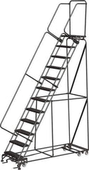 Ballymore - 153" 12 Step Ladder - Rolling Safety Ladder, 450 Lb Capacity, 120" Platform Height, 32" Base Width x 87" Depth, Abrasive Mat Tread - USA Tool & Supply