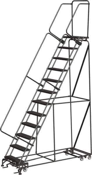 Ballymore - 153" 12 Step Ladder - Rolling Safety Ladder, 450 Lb Capacity, 120" Platform Height, 32" Base Width x 87" Depth, Perforated Tread - USA Tool & Supply