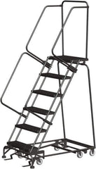 Ballymore - 93" 6 Step Ladder - Rolling Safety Ladder, 450 Lb Capacity, 60" Platform Height, 30" Base Width x 49" Depth, Expanded Metal Tread - USA Tool & Supply