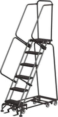 Ballymore - 93" 6 Step All-Directional Ladder - Rolling Safety Ladder, 450 Lb Capacity, 60" Platform Height, 24" Base Width x 49" Depth, Perforated Tread - USA Tool & Supply