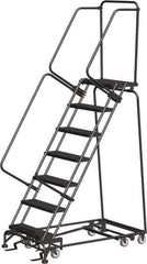Ballymore - 103" 7 Step Ladder - Rolling Safety Ladder, 450 Lb Capacity, 70" Platform Height, 30" Base Width x 55" Depth, Heavy-Duty Serrated Grating - USA Tool & Supply