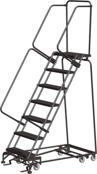 Ballymore - 103" 7 Step Ladder - Rolling Safety Ladder, 450 Lb Capacity, 70" Platform Height, 30" Base Width x 55" Depth, Abrasive Mat Tread - USA Tool & Supply