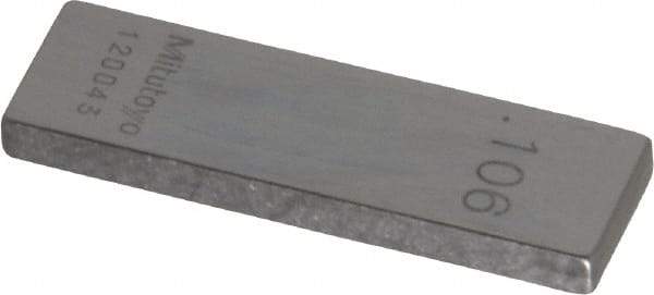 Mitutoyo - 0.106" Rectangular Steel Gage Block - Accuracy Grade AS-1, Includes Certificate of Inspection - USA Tool & Supply