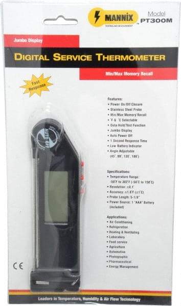 General - -58 to 302°F Pocket Digital Thermometer - LCD Display, Stainless Steel Probe Sensor, Battery Power - USA Tool & Supply