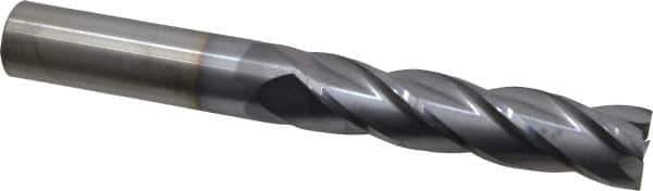 Hertel - 3/4", 3" LOC, 3/4" Shank Diam, 6" OAL, 4 Flute, Solid Carbide Square End Mill - Single End, TiCN Finish, Spiral Flute, 30° Helix, Centercutting, Right Hand Cut, Right Hand Flute - USA Tool & Supply