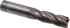 Hertel - 1", 3" LOC, 1" Shank Diam, 6" OAL, 4 Flute, Solid Carbide Square End Mill - Single End, TiCN Finish, Spiral Flute, 30° Helix, Centercutting, Right Hand Cut, Right Hand Flute - USA Tool & Supply