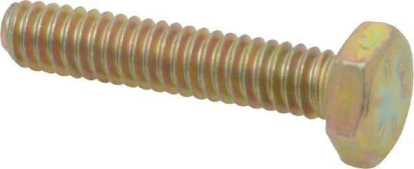 Made in USA - 1/4-20 UNC, 1-1/4" Length Under Head Hex Head Cap Screw - Fully Threaded, Grade 8 Alloy Steel, Zinc Yellow Dichromate Finish, 7/16" Hex - USA Tool & Supply