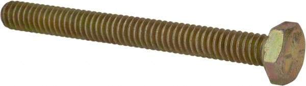 Made in USA - 1/4-20 UNC, 2-1/2" Length Under Head Hex Head Cap Screw - Fully Threaded, Grade 8 Alloy Steel, Zinc Yellow Dichromate Finish, 7/16" Hex - USA Tool & Supply