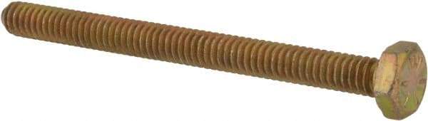 Made in USA - 1/4-20 UNC, 3" Length Under Head Hex Head Cap Screw - Fully Threaded, Grade 8 Alloy Steel, Zinc Yellow Dichromate Finish, 7/16" Hex - USA Tool & Supply