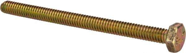 Made in USA - 1/4-20 UNC, 3-1/2" Length Under Head Hex Head Cap Screw - Fully Threaded, Grade 8 Alloy Steel, Zinc Yellow Dichromate Finish, 7/16" Hex - USA Tool & Supply