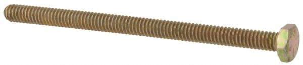 Made in USA - 1/4-20 UNC, 4" Length Under Head Hex Head Cap Screw - Fully Threaded, Grade 8 Alloy Steel, Zinc Yellow Dichromate Finish, 7/16" Hex - USA Tool & Supply