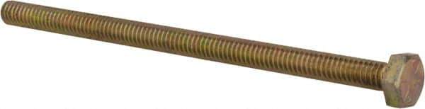 Made in North America - 1/4-20 UNC, 4-1/2" Length Under Head Hex Head Cap Screw - Fully Threaded, Grade 8 Alloy Steel, Zinc Yellow Dichromate Finish, 7/16" Hex - USA Tool & Supply