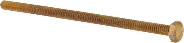 Made in USA - 1/4-20 UNC, 5" Length Under Head Hex Head Cap Screw - Fully Threaded, Grade 8 Alloy Steel, Zinc Yellow Dichromate Finish, 7/16" Hex - USA Tool & Supply