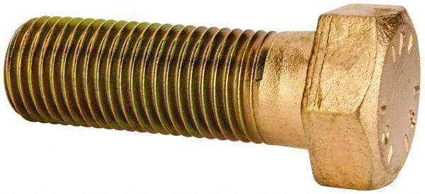 Made in North America - 1-1/2 - 6 UNC, 4-1/2" Length Under Head Hex Head Cap Screw - Partially Threaded, Grade 8 Alloy Steel, Zinc Yellow Dichromate Finish, 2-1/4" Hex - USA Tool & Supply