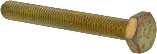 Made in USA - 1/4-28 UNF, 2" Length Under Head Hex Head Cap Screw - Fully Threaded, Grade 8 Alloy Steel, Zinc Yellow Dichromate Finish, 7/16" Hex - USA Tool & Supply