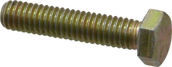 Made in USA - 5/16-18 UNC, 1-1/2" Length Under Head Hex Head Cap Screw - Fully Threaded, Grade 8 Alloy Steel, Zinc Yellow Dichromate Finish, 1/2" Hex - USA Tool & Supply