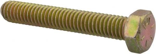Made in USA - 5/16-18 UNC, 2" Length Under Head Hex Head Cap Screw - Fully Threaded, Grade 8 Alloy Steel, Zinc Yellow Dichromate Finish, 1/2" Hex - USA Tool & Supply