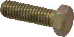 Made in USA - 3/8-16 UNC, 1-1/4" Length Under Head Hex Head Cap Screw - Fully Threaded, Grade 8 Alloy Steel, Zinc Yellow Dichromate Finish, 9/16" Hex - USA Tool & Supply