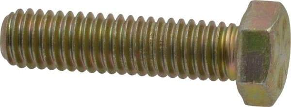 Made in USA - 3/8-16 UNC, 1-1/2" Length Under Head Hex Head Cap Screw - Fully Threaded, Grade 8 Alloy Steel, Zinc Yellow Dichromate Finish, 9/16" Hex - USA Tool & Supply
