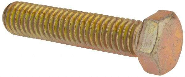 Made in USA - 3/8-16 UNC, 1-3/4" Length Under Head Hex Head Cap Screw - Fully Threaded, Grade 8 Alloy Steel, Zinc Yellow Dichromate Finish, 9/16" Hex - USA Tool & Supply