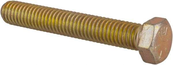 Made in USA - 3/8-16 UNC, 2-1/2" Length Under Head Hex Head Cap Screw - Fully Threaded, Grade 8 Alloy Steel, Zinc Yellow Dichromate Finish, 9/16" Hex - USA Tool & Supply