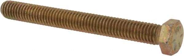 Made in USA - 3/8-16 UNC, 3-1/2" Length Under Head Hex Head Cap Screw - Fully Threaded, Grade 8 Alloy Steel, Zinc Yellow Dichromate Finish, 9/16" Hex - USA Tool & Supply