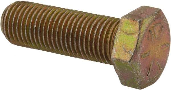 Made in North America - 3/8-24 UNF, 1-1/8" Length Under Head Hex Head Cap Screw - Partially Threaded, Grade 8 Alloy Steel, Zinc Yellow Dichromate Finish, 9/16" Hex - USA Tool & Supply