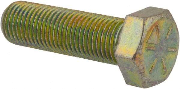 Made in USA - 3/8-24 UNF, 1-1/4" Length Under Head Hex Head Cap Screw - Fully Threaded, Grade 8 Alloy Steel, Zinc Yellow Dichromate Finish, 9/16" Hex - USA Tool & Supply