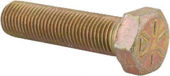 Made in USA - 3/8-24 UNF, 1-1/2" Length Under Head Hex Head Cap Screw - Fully Threaded, Grade 8 Alloy Steel, Zinc Yellow Dichromate Finish, 9/16" Hex - USA Tool & Supply