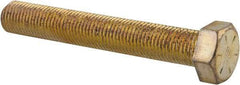 Made in USA - 3/8-24 UNF, 2-1/2" Length Under Head Hex Head Cap Screw - Fully Threaded, Grade 8 Alloy Steel, Zinc Yellow Dichromate Finish, 9/16" Hex - USA Tool & Supply