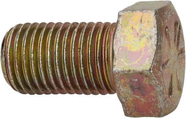 Made in USA - 7/16-20 UNF, 3/4" Length Under Head Hex Head Cap Screw - Fully Threaded, Grade 8 Alloy Steel, Zinc Yellow Dichromate Finish, 5/8" Hex - USA Tool & Supply