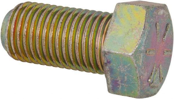 Made in USA - 7/16-20 UNF, 7/8" Length Under Head Hex Head Cap Screw - Fully Threaded, Grade 8 Alloy Steel, Zinc Yellow Dichromate Finish, 5/8" Hex - USA Tool & Supply