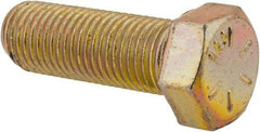 Made in USA - 7/16-20 UNF, 1-1/4" Length Under Head Hex Head Cap Screw - Fully Threaded, Grade 8 Alloy Steel, Zinc Yellow Dichromate Finish, 5/8" Hex - USA Tool & Supply
