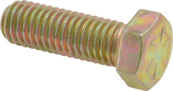 Made in USA - 1/2-13 UNC, 1-1/2" Length Under Head Hex Head Cap Screw - Fully Threaded, Grade 8 Alloy Steel, Zinc Yellow Dichromate Finish, 3/4" Hex - USA Tool & Supply