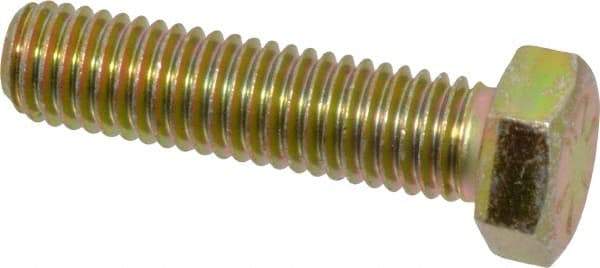 Made in USA - 1/2-13 UNC, 2" Length Under Head Hex Head Cap Screw - Fully Threaded, Grade 8 Alloy Steel, Zinc Yellow Dichromate Finish, 3/4" Hex - USA Tool & Supply