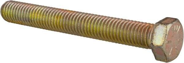 Made in USA - 1/2-13 UNC, 4" Length Under Head Hex Head Cap Screw - Fully Threaded, Grade 8 Alloy Steel, Zinc Yellow Dichromate Finish, 3/4" Hex - USA Tool & Supply