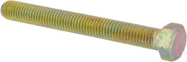 Made in North America - 1/2-13 UNC, 4-1/2" Length Under Head Hex Head Cap Screw - Fully Threaded, Grade 8 Alloy Steel, Zinc Yellow Dichromate Finish, 3/4" Hex - USA Tool & Supply