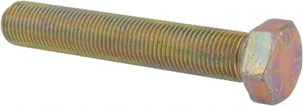 Made in USA - 1/2-20 UNF, 3" Length Under Head Hex Head Cap Screw - Fully Threaded, Grade 8 Alloy Steel, Zinc Yellow Dichromate Finish, 3/4" Hex - USA Tool & Supply