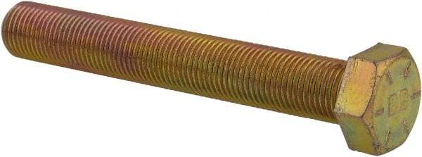 Made in USA - 1/2-20 UNF, 3-1/2" Length Under Head Hex Head Cap Screw - Fully Threaded, Grade 8 Alloy Steel, Zinc Yellow Dichromate Finish, 3/4" Hex - USA Tool & Supply