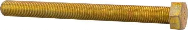 Made in North America - 1/2-20 UNF, 5" Length Under Head Hex Head Cap Screw - Fully Threaded, Grade 8 Alloy Steel, Zinc Yellow Dichromate Finish, 3/4" Hex - USA Tool & Supply