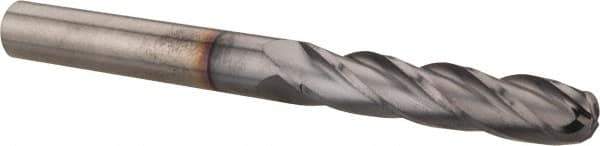 Hertel - 3/8" Diam, 1-3/4" LOC, 4 Flute Solid Carbide Ball End Mill - TiCN Finish, Single End, 4" OAL, 3/8" Shank Diam - USA Tool & Supply