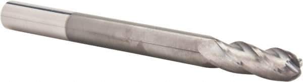 Hertel - 1/2" Diam, 1-1/2" LOC, 4 Flute Solid Carbide Ball End Mill - TiCN Finish, Single End, 6" OAL, 1/2" Shank Diam - USA Tool & Supply