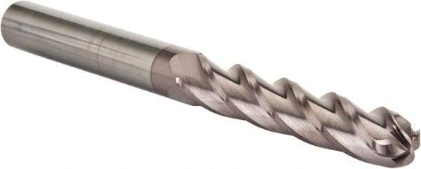 Hertel - 7/16" Diam, 2" LOC, 4 Flute Solid Carbide Ball End Mill - AlTiN Finish, Single End, 4" OAL, 7/16" Shank Diam, Spiral Flute - USA Tool & Supply